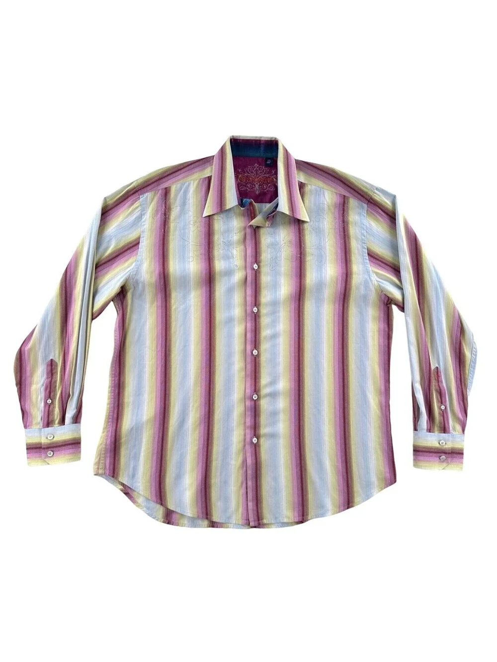 Robert Graham Multi-Color Stripe Embroidered Button Front Shirt 2XL